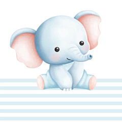 CUte Little Elephant Animal Character watercolor