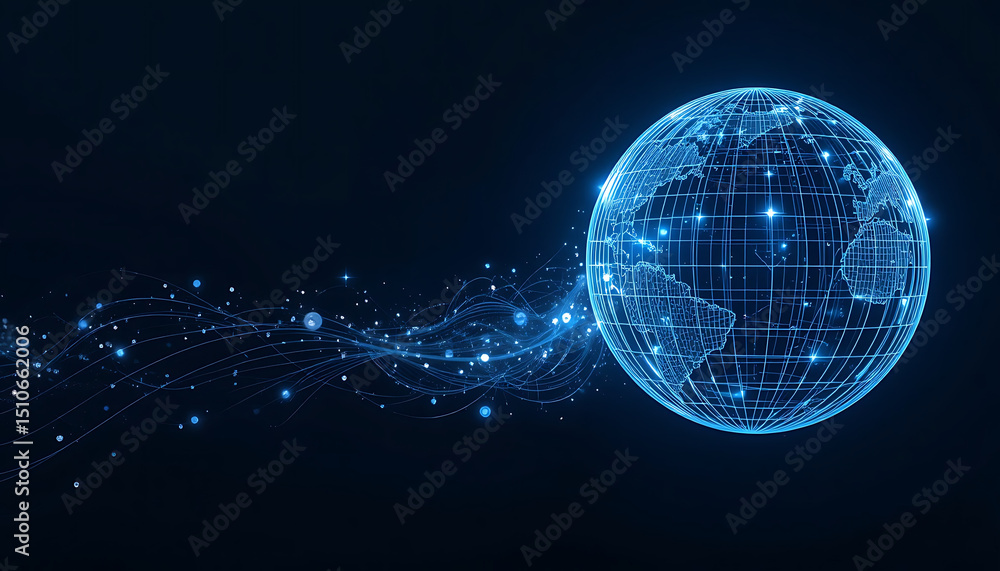 Poster unique earth globe and technology integration in abstract globalization background highlighting digi