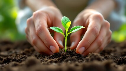 Green Seedling Between Human Hands