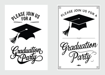 Elegant Graduation Party Invitation Card Design Template Black And White Style