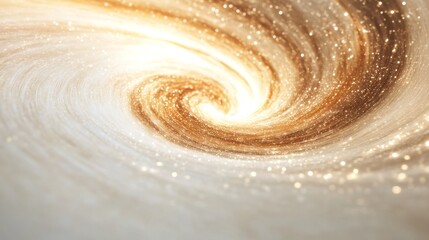 Galactic Flow, a mesmerizing close-up of a swirling galaxy, featuring golden and white light streaks against a stark white backdrop.
