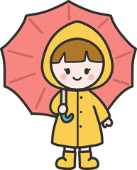 우비입고 우산을 쓴 소녀