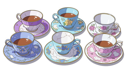 Broken and Whole Teacups: Unique Collection of Beverage Drinkware