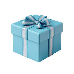 Light blue gift box with striped ribbon transparent background	