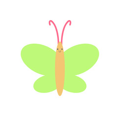 Smiling butterfly with yellow body and green wings – playful cartoon insect illustration.