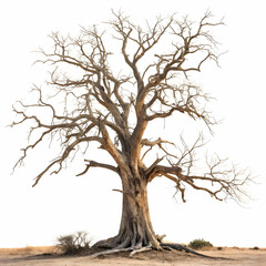 Fototapeta premium twisted ancient tree with sprawling branches like veins, isolated on white background
