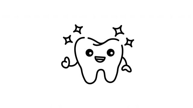 line art animation of Tooth giving a thumbs up and smiling.