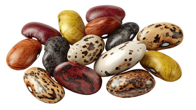 High-quality floating cluster of kidney beans and black beans on transparent background


