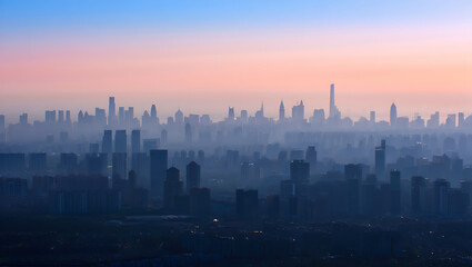 sunrise over the city with Futuristic Abstract Globalization Theme with a Focus on Technology and Global Digital Integration in a Conceptual High Tech Environment