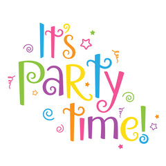 IT'S PARTY TIME! colorful vector hand lettering banner with motifs