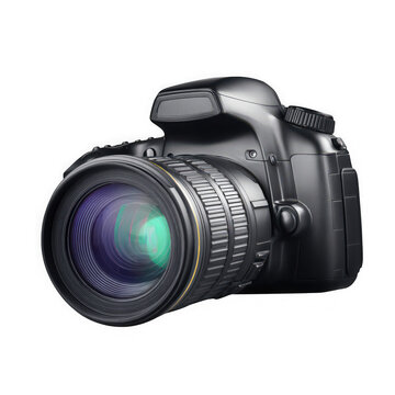 Digital single lens reflex camera isolated on transparent background, png