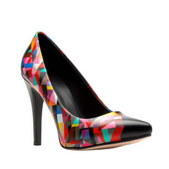 Elegant high heel shoe with geometric pattern isolated on transparent background, png