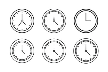 Simple Line Art Clock Icons Set