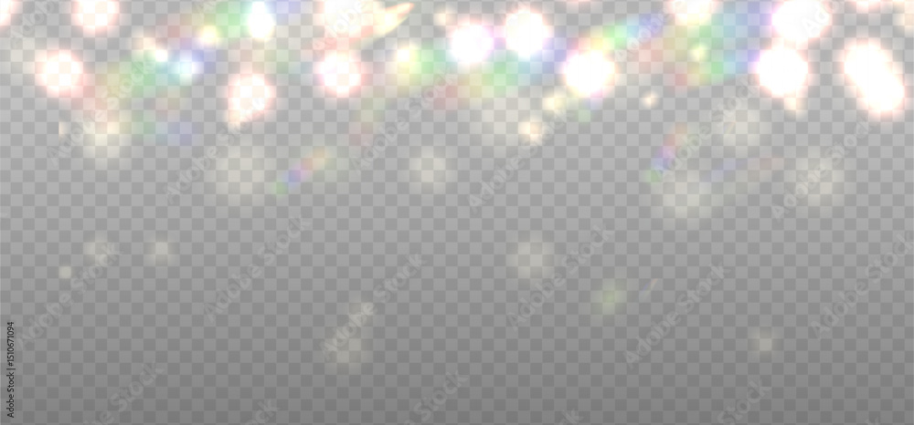 Poster abstract rainbow refraction glow and bokeh effect. warm crystal light leak flare reflection effect. 