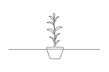 Plant growth process minimalist continuous one line art