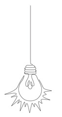 Art of a continuous line from a lit light bulb. This icon is for a sticker or banner.