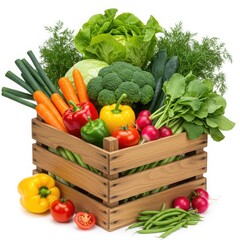 Fresh vegetable crate isolated on white background