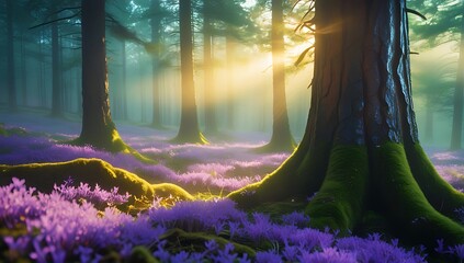 Sunrise in the forest, morning in the forest