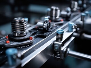 Naklejka premium Closeup of automated conveyor belt with precision components moving in sync