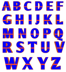 Bold 3D Alphabet Letters with Orange Dividers, Blue Abc Letters, Text Effect