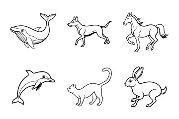 Set of wild and farm animal silhouettes including horses and other mammals