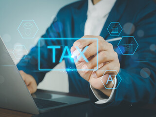 Personal or Business Income Tax Forms Online for Tax Payment, Government Tax, Financial Agencies, Personal Income Report Data Analysis, Tax Calculation Concept.