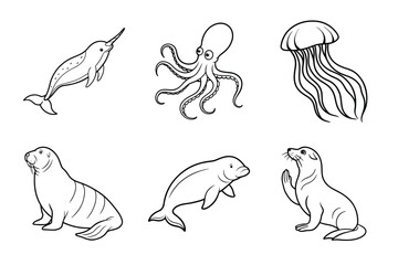 Set of wild and farm animal silhouettes including horses and other mammals