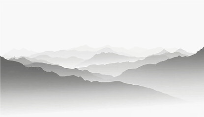 Obraz premium abstract a minimalist vector illustration of layered mountain ranges in grayscale. The design should feature soft gradients and overlapping silhouettes to convey depth, with the closest mountains 