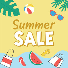 Fun Summer Sale Illustration with Beach Elements and Bright Colors