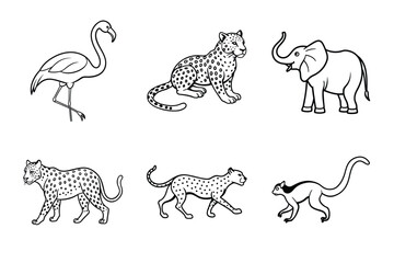 Set of wild and farm animal silhouettes including horses and other mammals