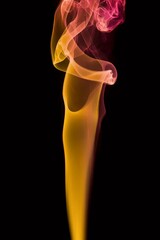 Obraz premium Abstract Smoke Art: Swirling, vibrant smoke plumes in shades of orange and pink rise against a stark black background, creating an ethereal and artistic effect.