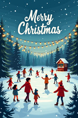 christmas music poster, christmas party poster, christmas poster background, santa poster, happy holidays poster, christmas poster greeting card, christmas, winter, holiday, landscape, illustration, x