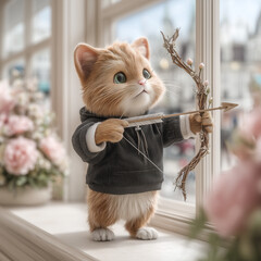 a cat with a bow and arrow