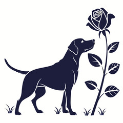 silhouette dog rose on white background