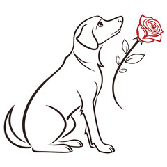 silhouette dog rose on white background