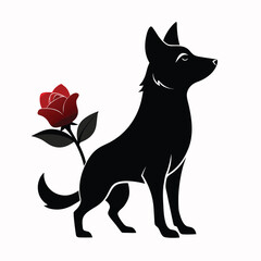 silhouette dog rose on white background