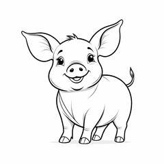 Naklejka premium Black and white linear piglet drawing, children's coloring book