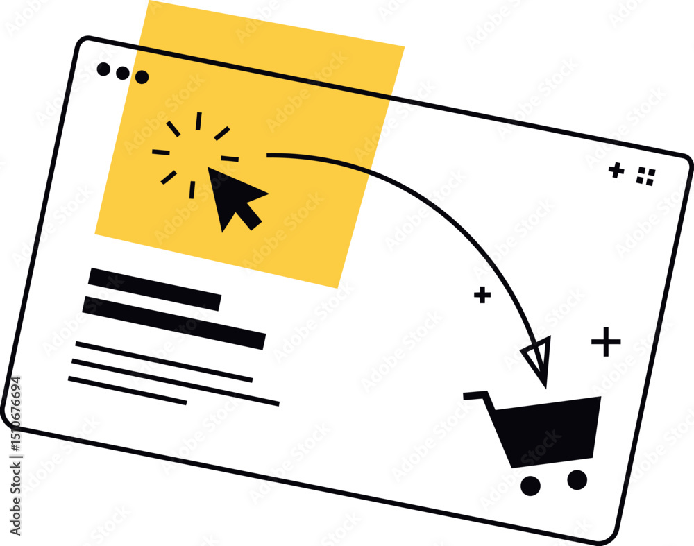 Poster yellow note cursor click arrow pointing black background information reminder website interface desi