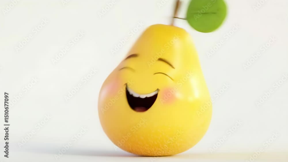 Aufkleber animated pear character with facial expressions, smiling and laughing on a white background