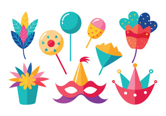 Vibrant Carnival Party Elements Festive Masks, Balloons, Flowers & More