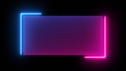 Abstract glowing neon rectangle border frame looping background. Neon effect rectangle frame background 4K