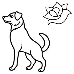 silhouette dog rose on white background