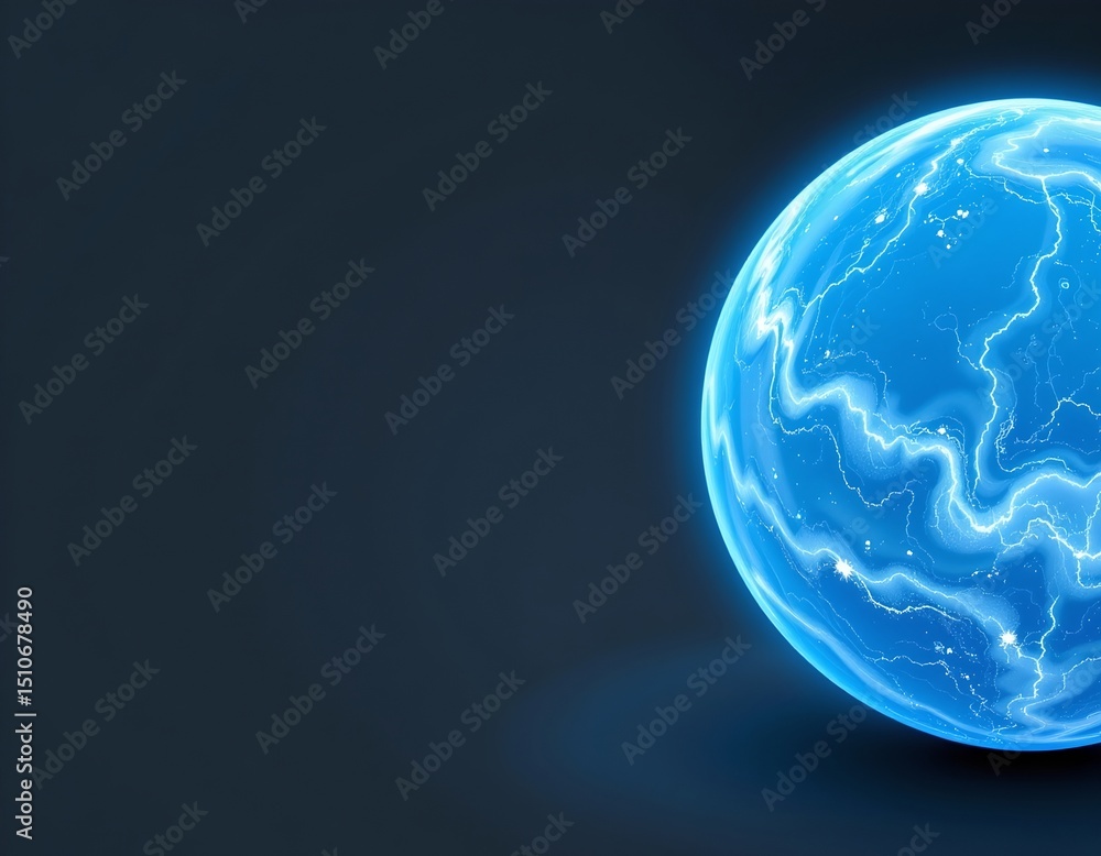 Poster abstract sphere 3d rendering with sky blue tones on the right side, illuminated by rim light, copy s
