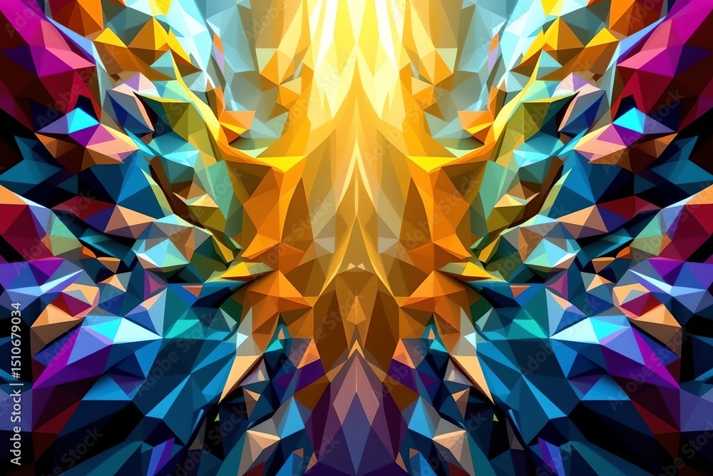 Poster abstract fractal art background with prismatic style, at the top with ample copy space at the bottom