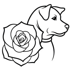 silhouette dog rose on white background