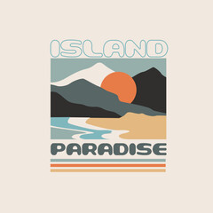 Island Paradise nature mountain sunset vector graphic design