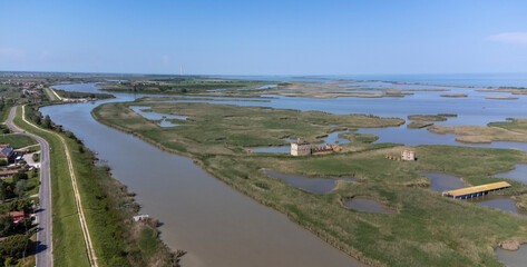 Porto Tolle is located between the Po di Maistra and Po di Gnocca rivers and is cut in half by the Po di Venezia (Parco regionale del Delta del Po)