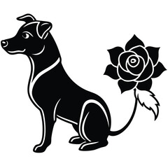silhouette dog rose on white background