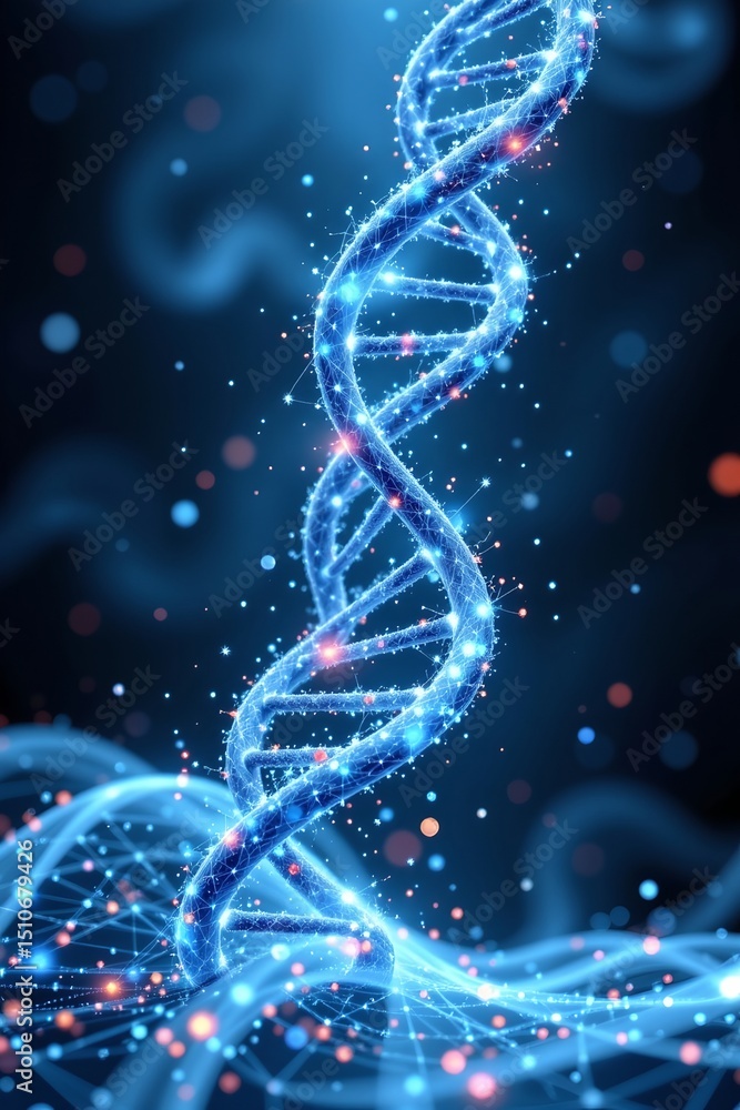 Poster dna twisted structure network of dots connected by lines molecular abstract background big data visu