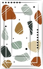 Geometric Abstract Composition with Hand-Drawn Shapes and Dots in Earth Tones. Artwork in flat style